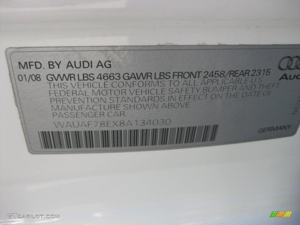 2008 A4 2.0T Sedan - Ibis White / Black photo #32