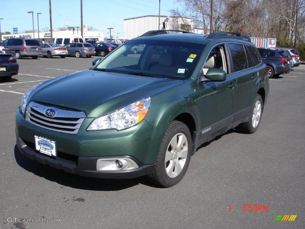 2010 Outback 2.5i Premium Wagon - Cypress Green Pearl / Off Black photo #1