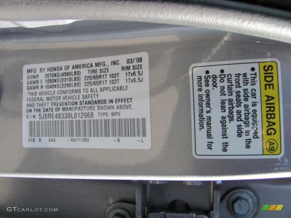 2008 CR-V LX 4WD - Whistler Silver Metallic / Gray photo #19