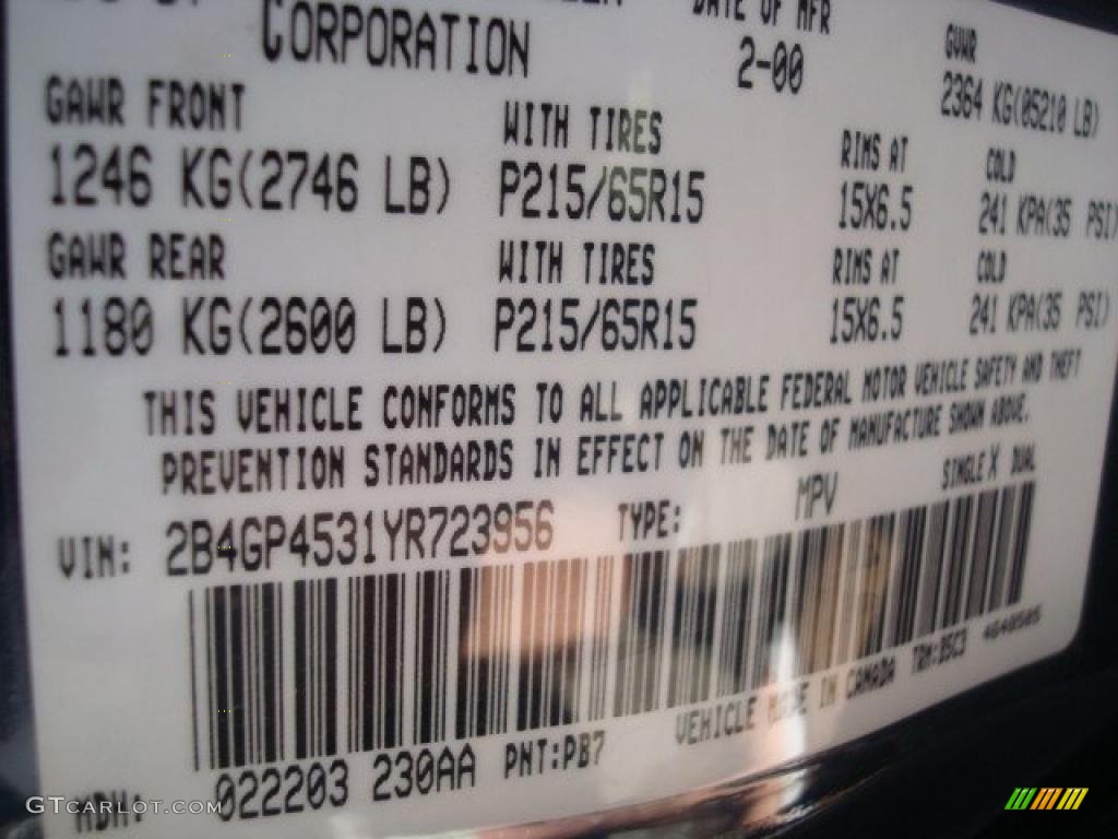 2000 Caravan SE - Patriot Blue Pearl / Mist Grey photo #14