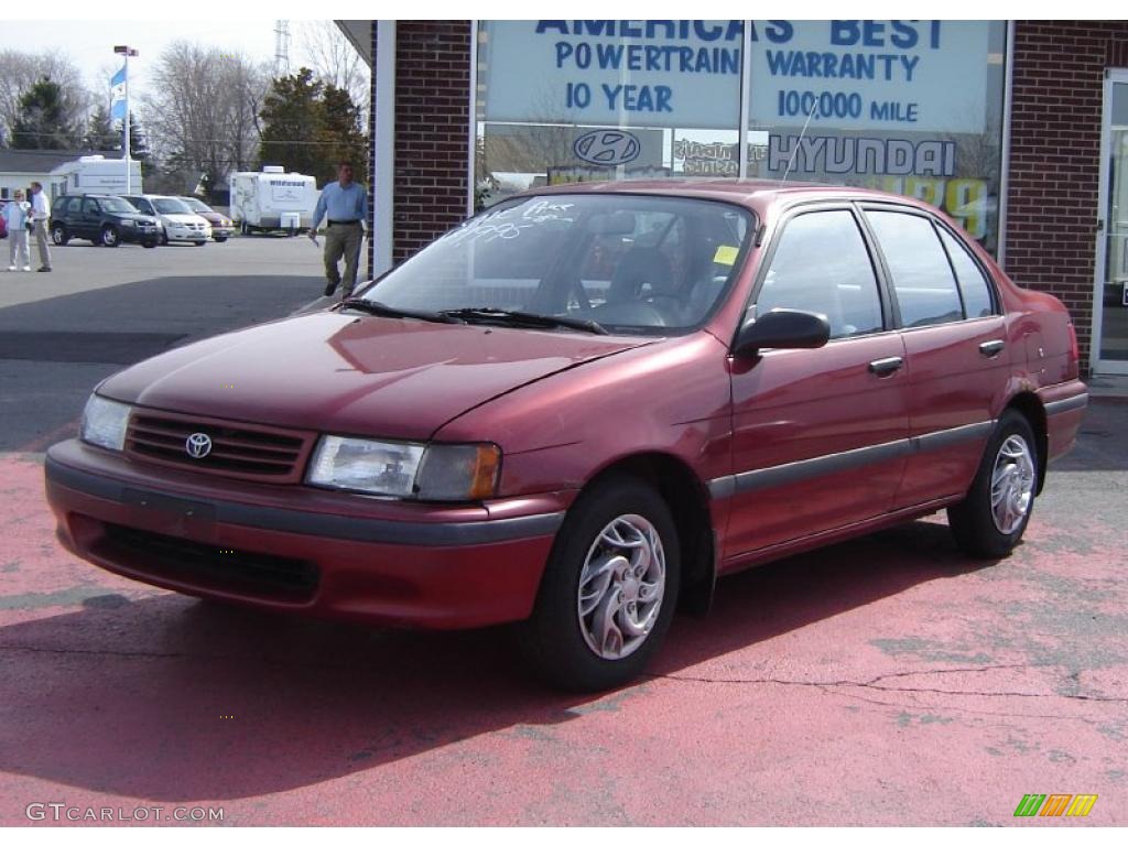 1992 Tercel DX Sedan - Medium Red Pearl Metallic / Gray photo #1