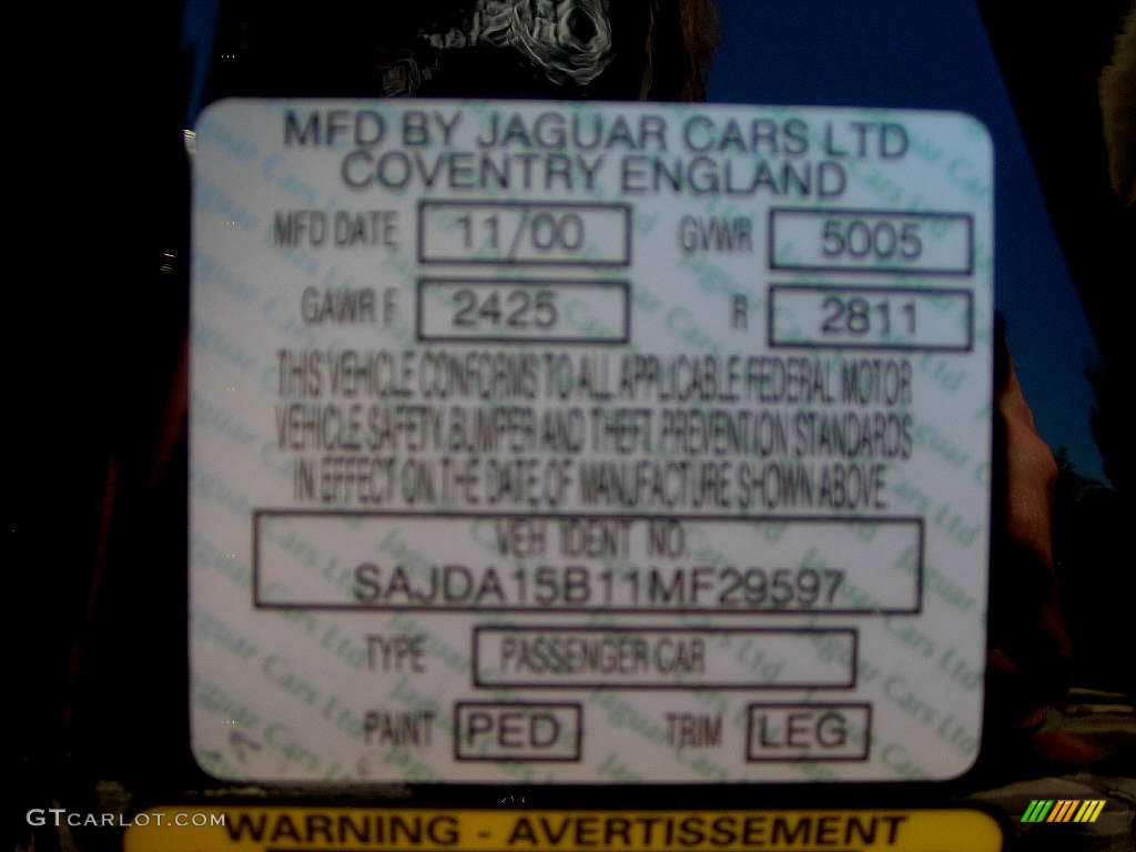 2001 Jaguar XJ XJR Color Code Photos