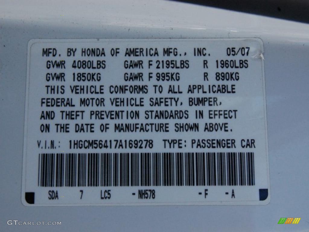 2007 Accord LX Sedan - Taffeta White / Ivory photo #19