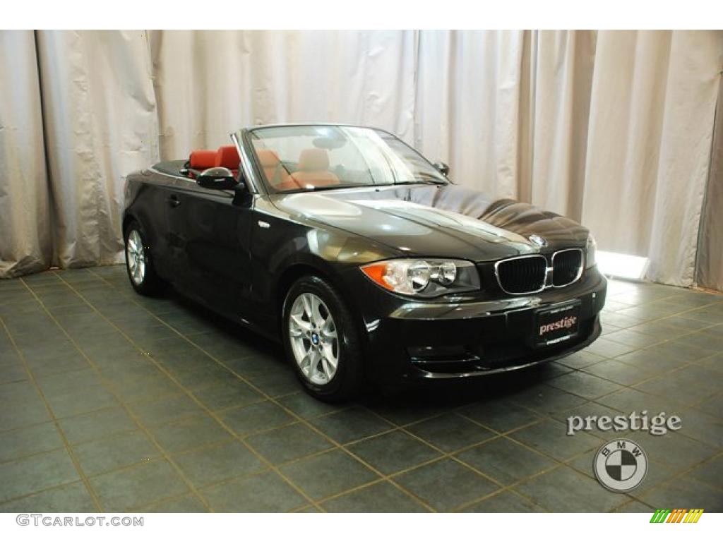 2009 1 Series 128i Convertible - Black Sapphire Metallic / Coral Red Boston Leather photo #8