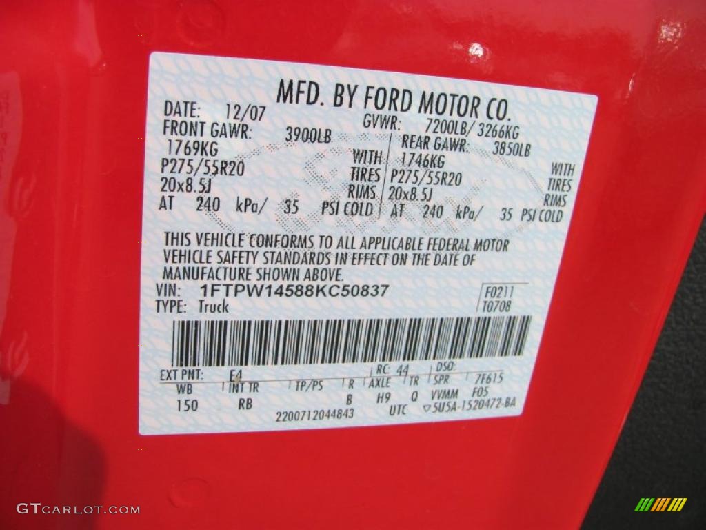 2008 F150 FX4 SuperCrew 4x4 - Bright Red / Black photo #19