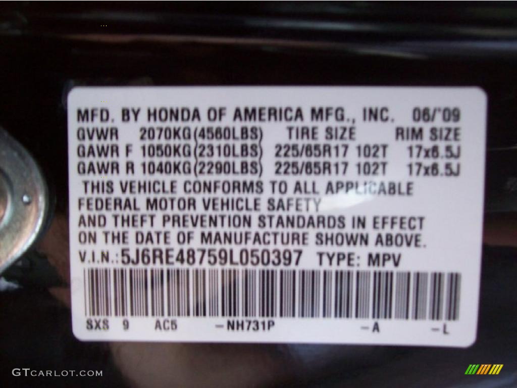 2009 CR-V EX-L 4WD - Crystal Black Pearl / Black photo #25