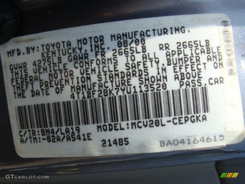 2000 Camry Color Code 8N4 for Constellation Blue Pearl Photo #28282594
