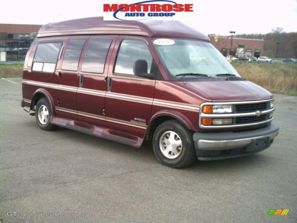 1996 Express 1500 Passenger Van Conversion - Dark Toreador Red Metallic / Tan photo #21