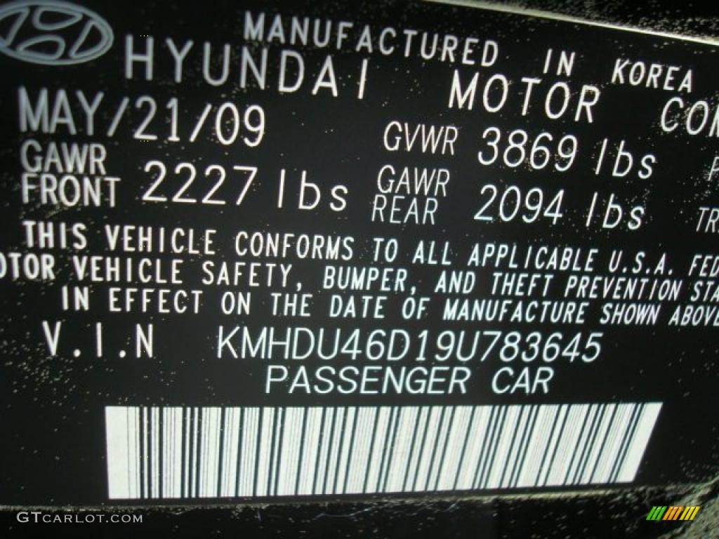 2009 Elantra GLS Sedan - Black Pearl / Gray photo #18