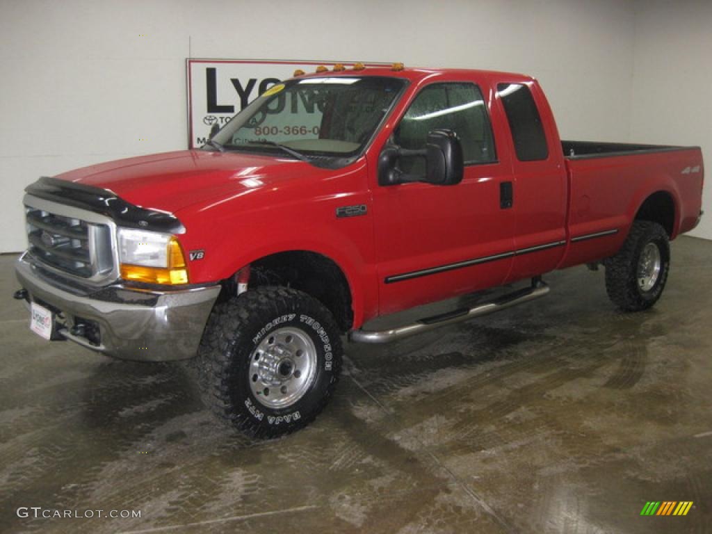 1999 F250 Super Duty XLT Extended Cab 4x4 - Red / Medium Prairie Tan photo #1