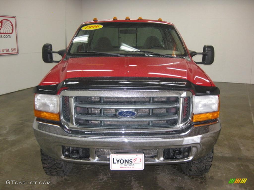 1999 F250 Super Duty XLT Extended Cab 4x4 - Red / Medium Prairie Tan photo #2