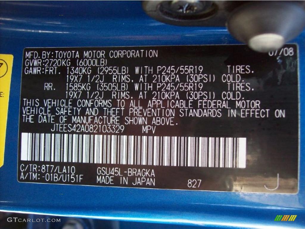 2008 Highlander Limited 4WD - Blue Streak Metallic / Ash Gray photo #27