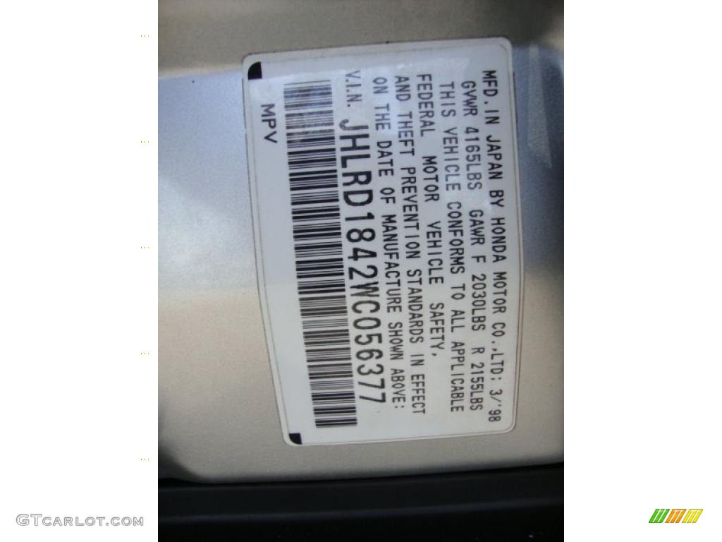 1998 CR-V LX 4WD - Sebring Silver Metallic / Charcoal photo #37