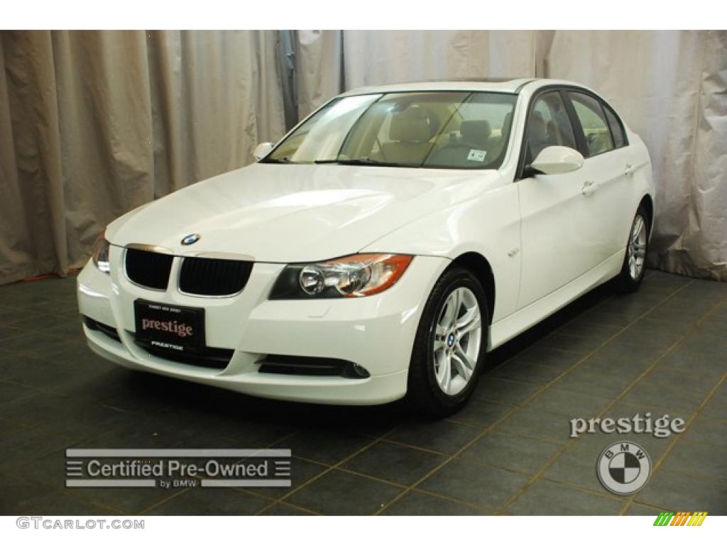 2008 3 Series 328xi Sedan - Alpine White / Beige photo #1