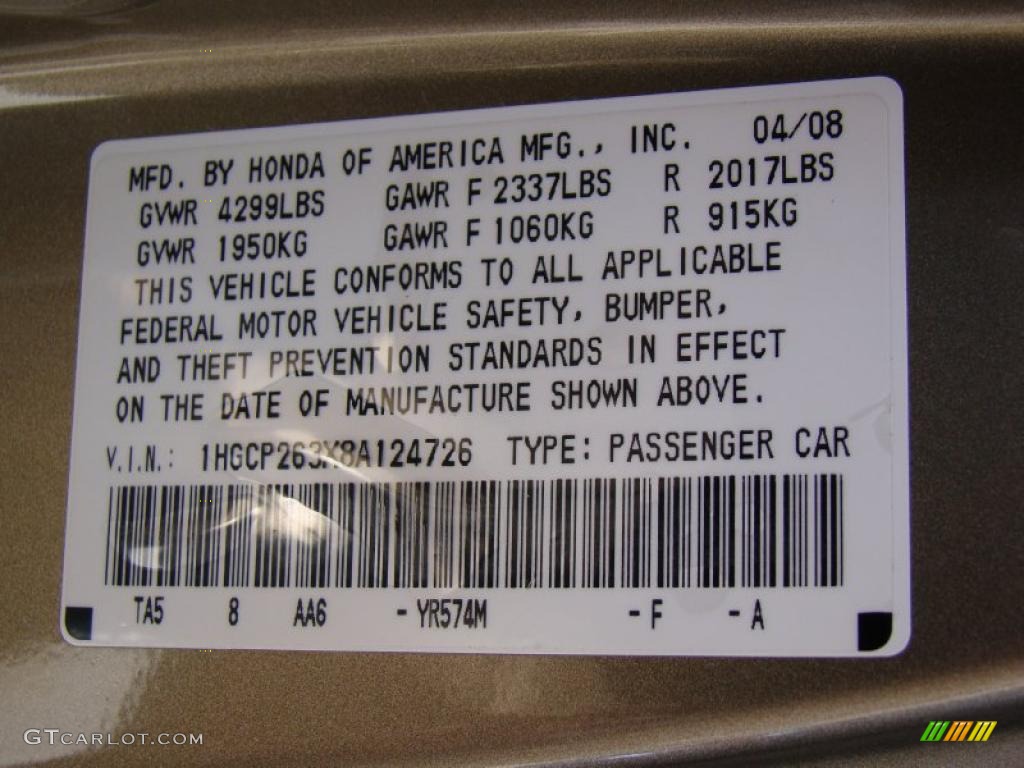 2008 Accord LX Sedan - Bold Beige Metallic / Ivory photo #25