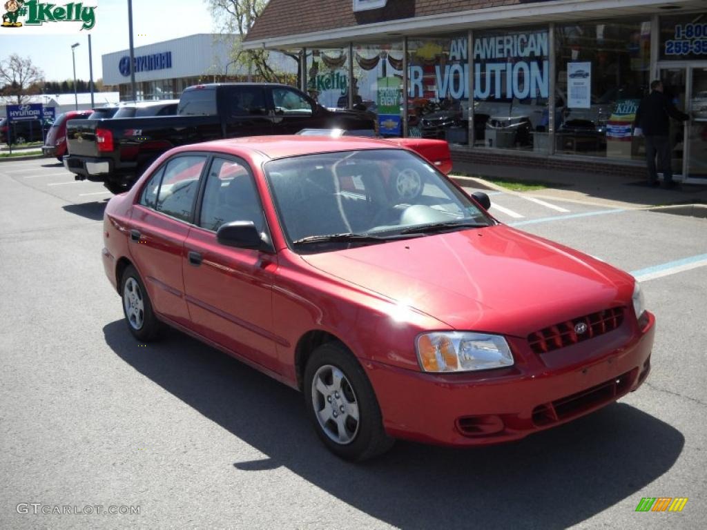 2000 Accent GL Sedan - Chili Red / Beige photo #1