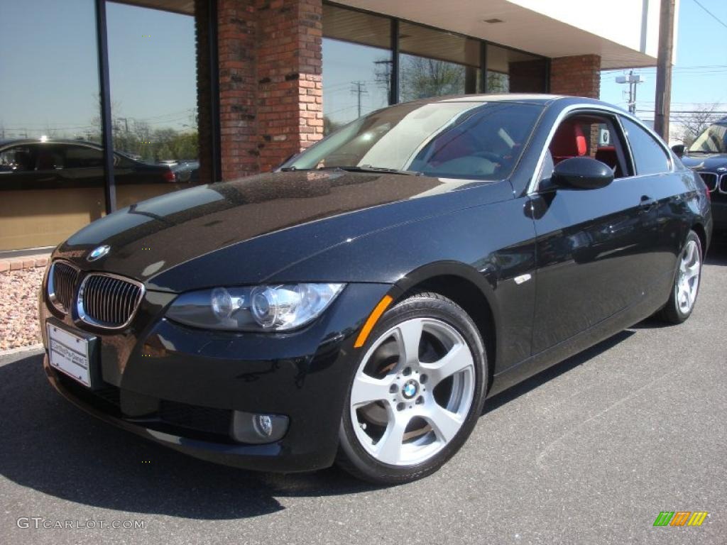 2007 3 Series 328xi Coupe - Jet Black / Coral Red/Black photo #1