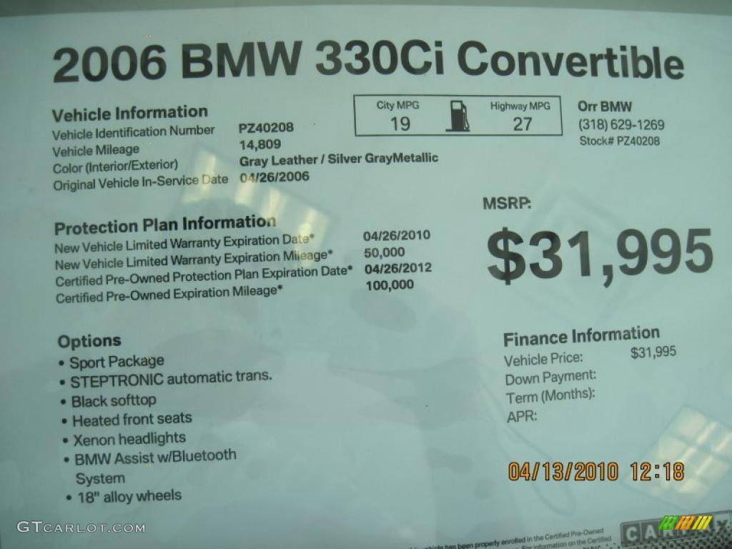 2006 3 Series 330i Convertible - Silver Grey Metallic / Grey photo #15