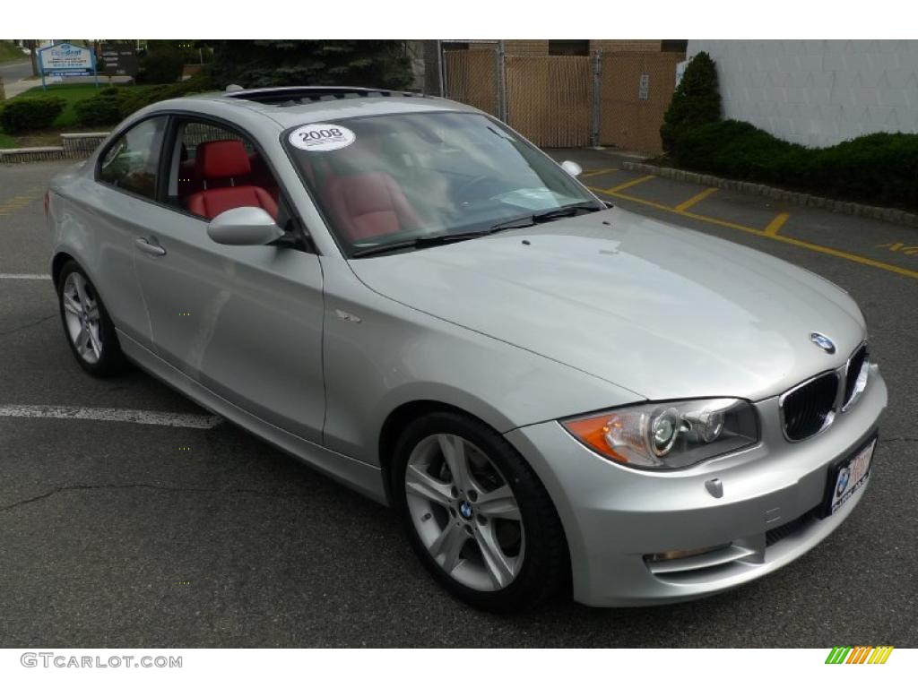 2008 1 Series 128i Coupe - Titanium Silver Metallic / Coral Red photo #2
