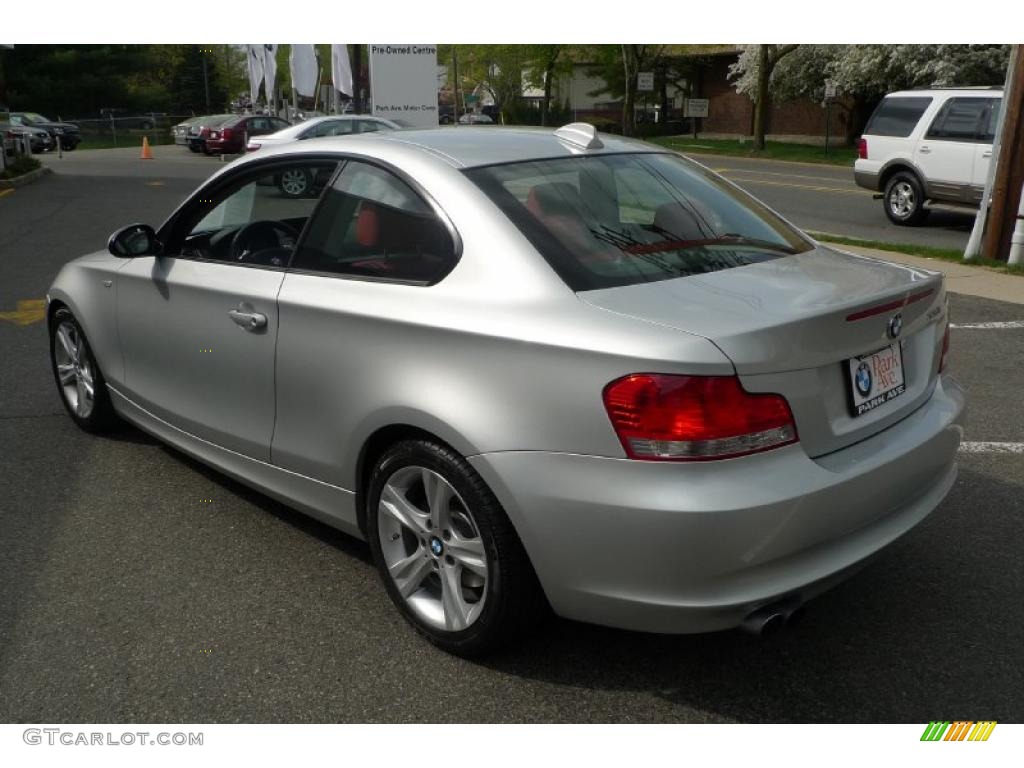 2008 1 Series 128i Coupe - Titanium Silver Metallic / Coral Red photo #10