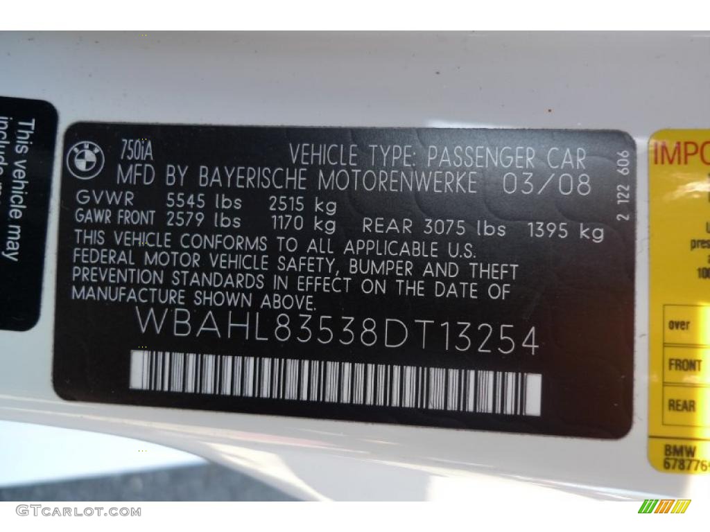 2008 7 Series 750i Sedan - Alpine White / Black photo #50