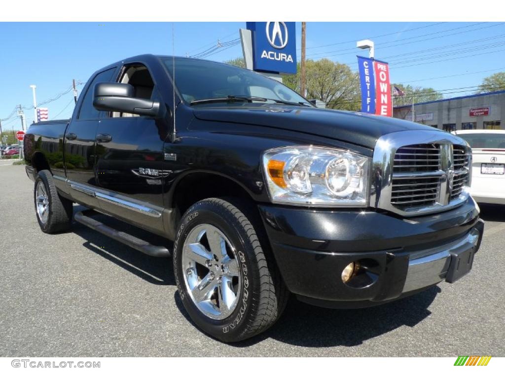 2008 Ram 1500 Laramie Quad Cab 4x4 - Brilliant Black Crystal Pearl / Khaki photo #2