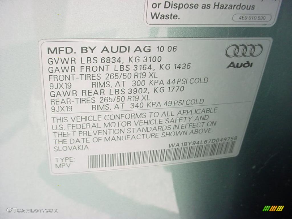 2007 Q7 3.6 Premium quattro - Sycamore Green Metallic / Limestone Grey photo #23