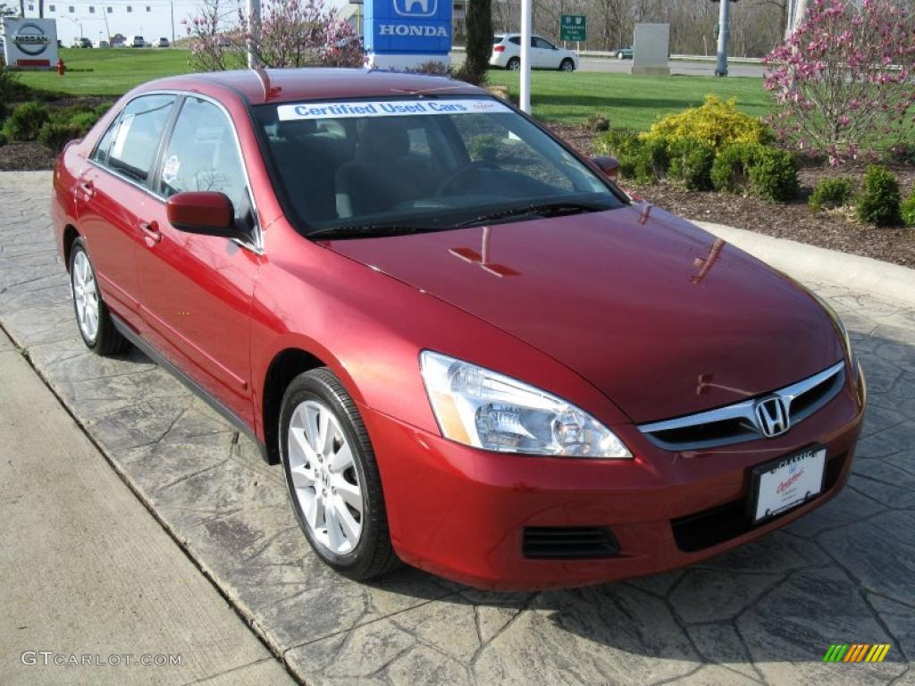 2007 Accord SE V6 Sedan - Moroccan Red Pearl / Gray photo #1