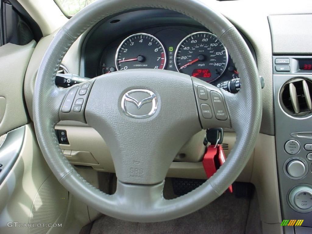 2004 Mazda MAZDA6 s Sport Wagon Beige Steering Wheel Photo #28644562