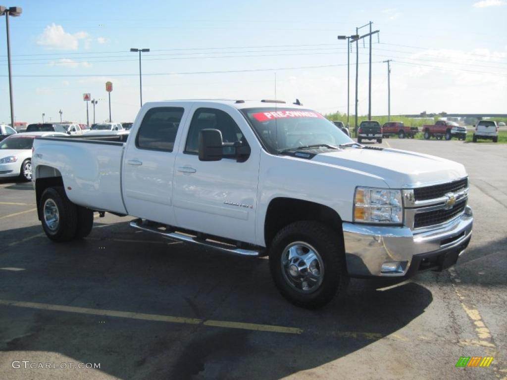 2008 Silverado 3500HD LTZ Crew Cab 4x4 Dually - Summit White / Light Cashmere/Ebony photo #3