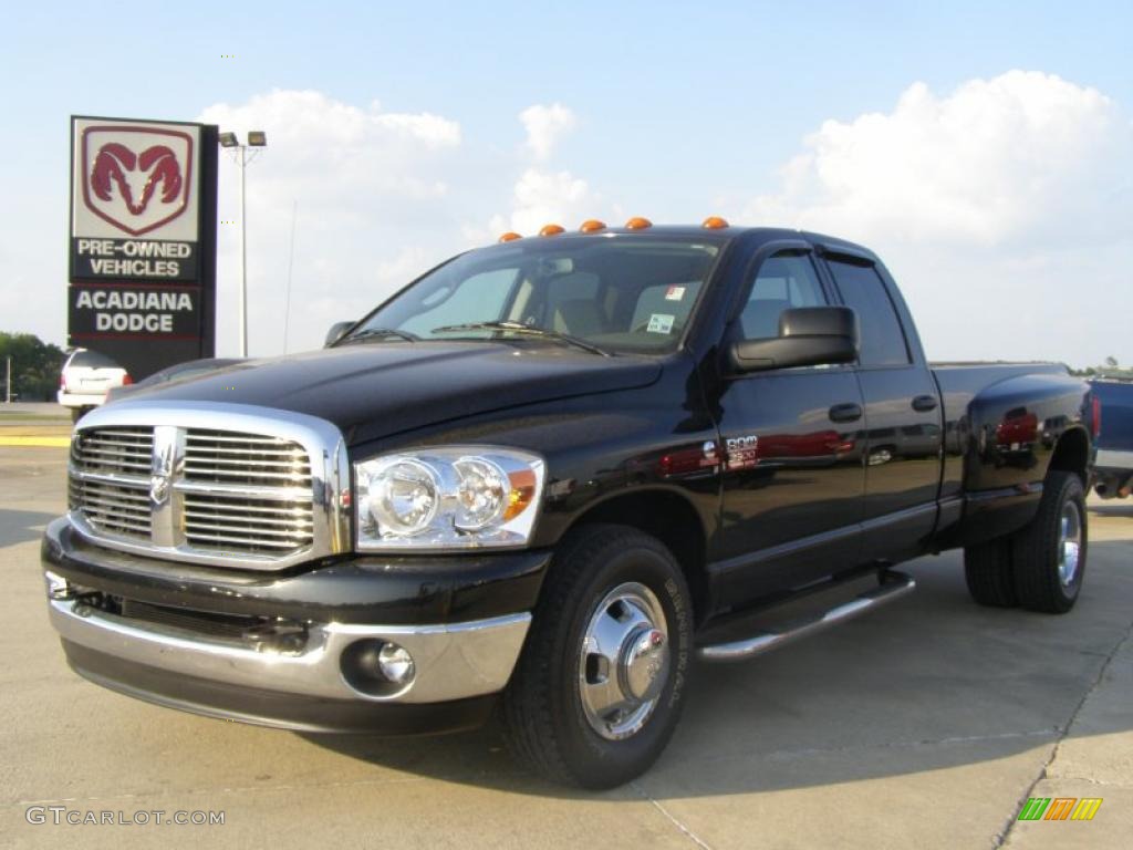 2008 Ram 3500 Big Horn Edition Quad Cab Dually - Brilliant Black Crystal Pearl / Medium Slate Gray photo #1