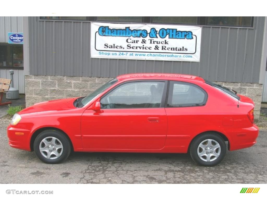 2005 Accent GLS Coupe - Retro Red / Gray photo #2