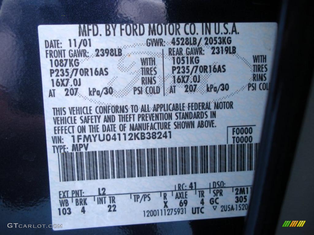 2002 Escape XLT V6 4WD - True Blue Metallic / Medium Graphite photo #26