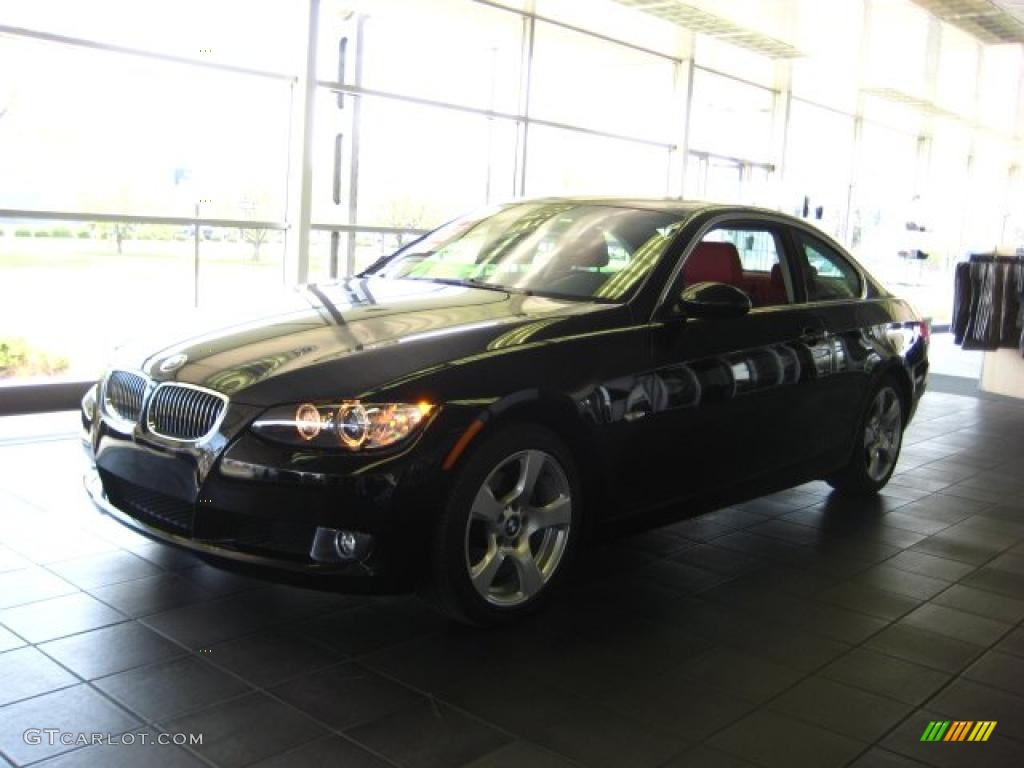 2007 3 Series 328xi Coupe - Jet Black / Coral Red/Black photo #1
