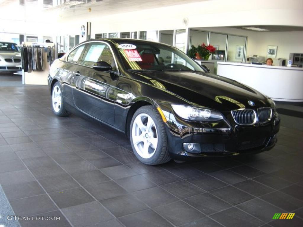 2007 3 Series 328xi Coupe - Jet Black / Coral Red/Black photo #6
