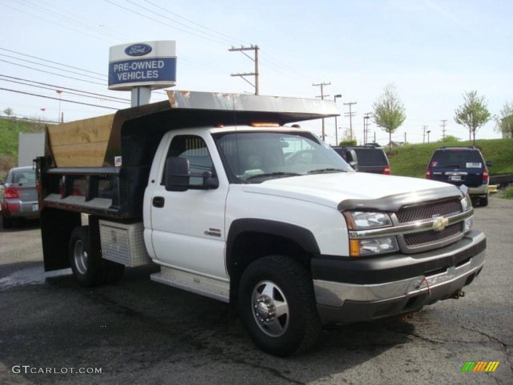 2003 Silverado 3500 Regular Cab 4x4 Chassis Dump Truck - Summit White / Dark Charcoal photo #1