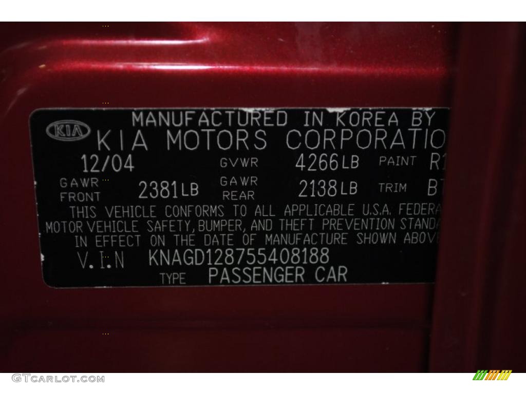 2005 Optima LX V6 - Radiant Red / Gray photo #53