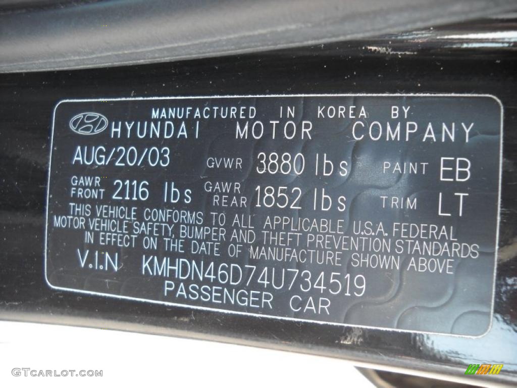 2004 Elantra GLS Sedan - Black Obsidian / Gray photo #12