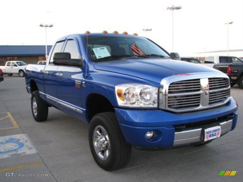 2008 Ram 3500 Laramie Quad Cab 4x4 - Electric Blue Pearl / Medium Slate Gray photo #2