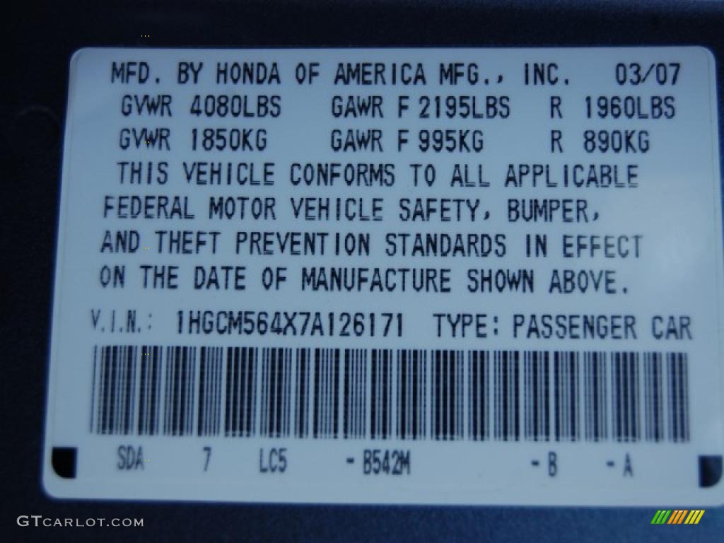 2007 Accord LX Sedan - Cool Blue Metallic / Gray photo #19