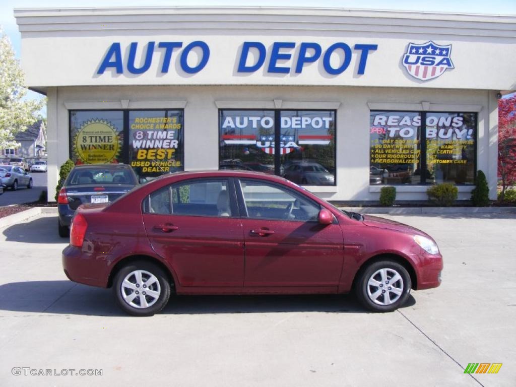 2009 Accent GLS 4 Door - Wine Red / Beige photo #1