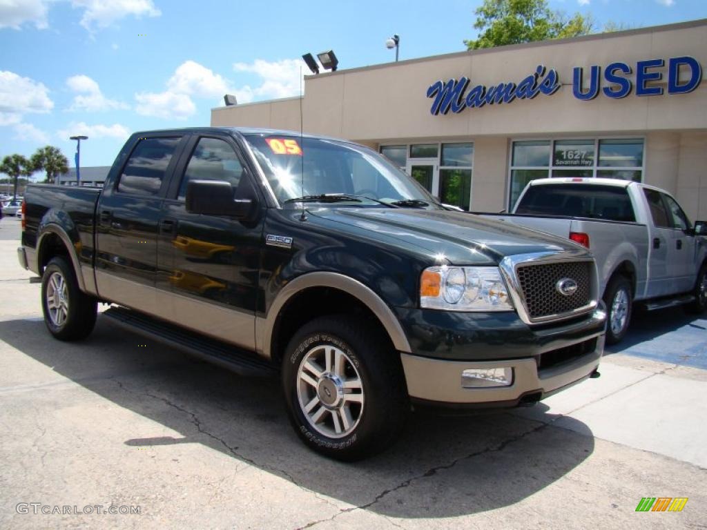 2005 F150 Lariat SuperCrew 4x4 - Aspen Green Metallic / Tan photo #2