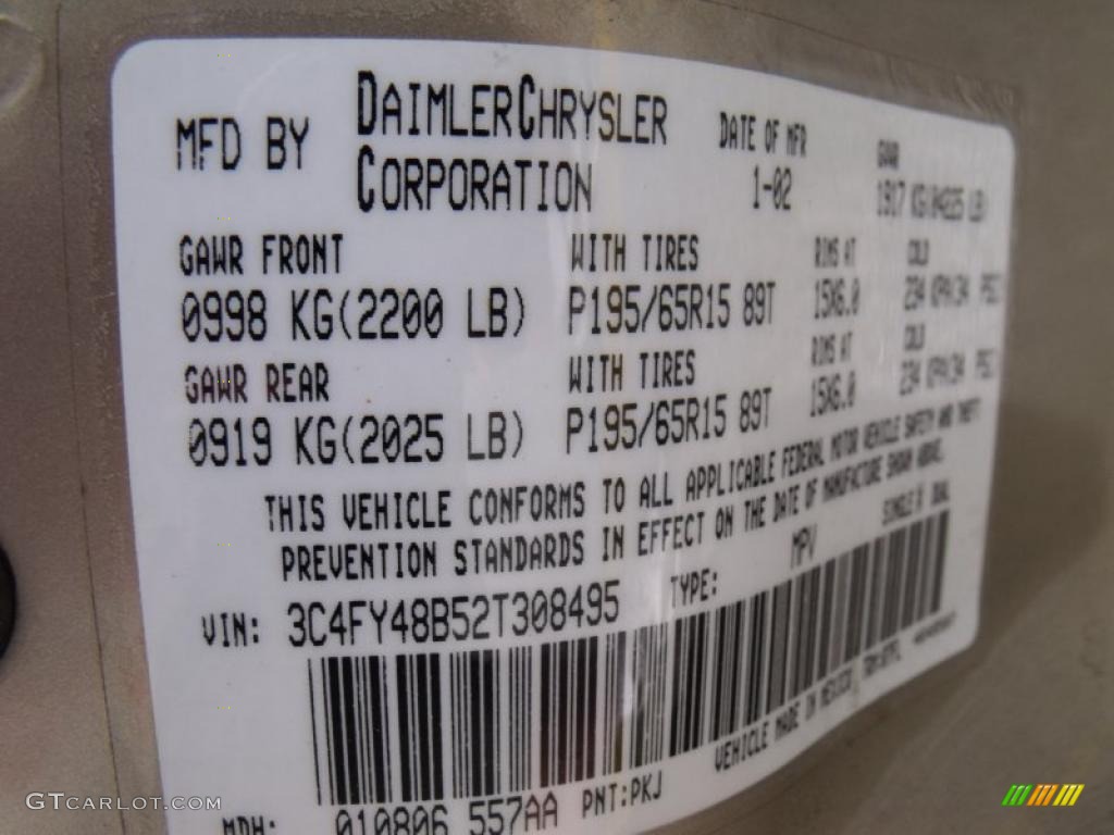 2002 PT Cruiser Color Code PKJ for Light Almond Metallic Photo #29180109