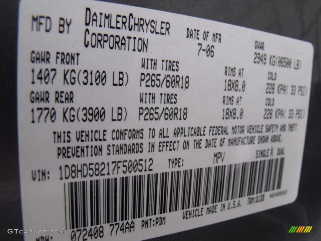 2007 Durango Color Code PDM for Mineral Gray Metallic Photo #29185097