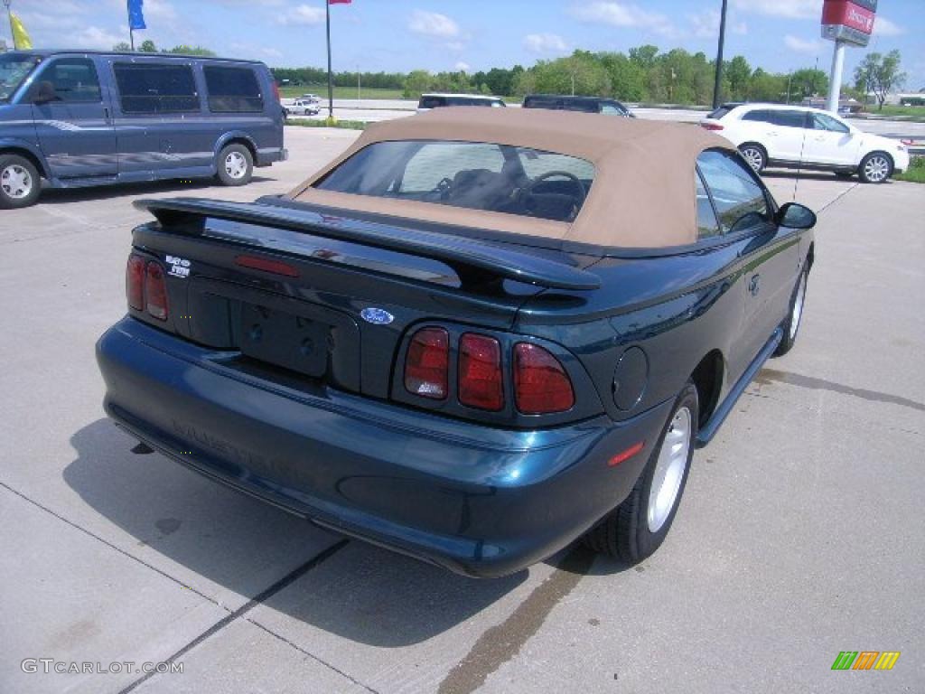 1997 Mustang V6 Convertible - Pacific Green Metallic / Saddle photo #3