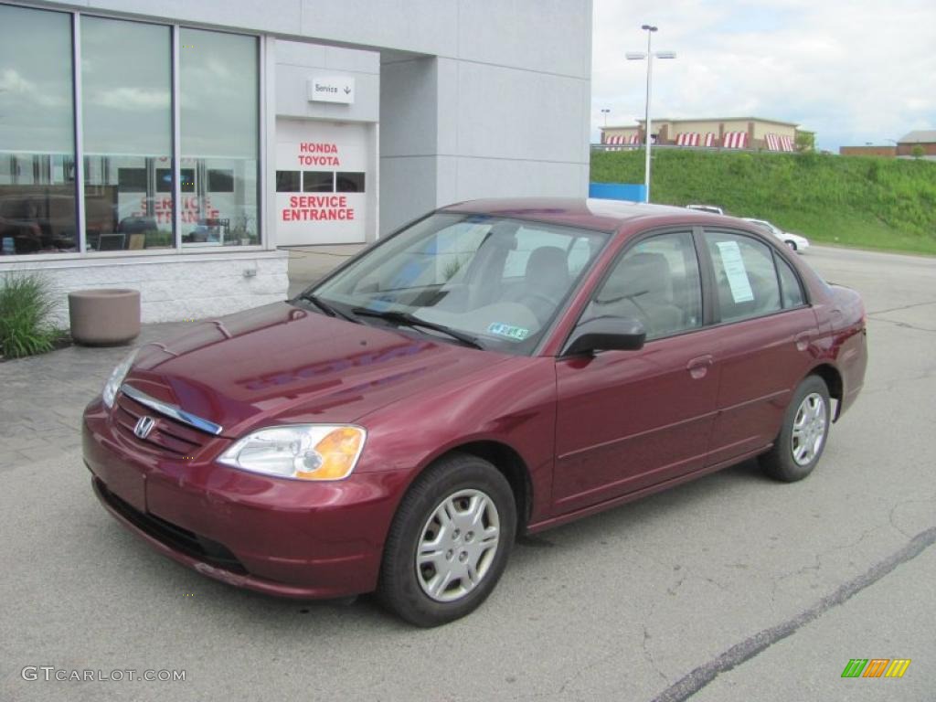 2002 Civic LX Sedan - Radiant Ruby Red Pearl / Beige photo #2