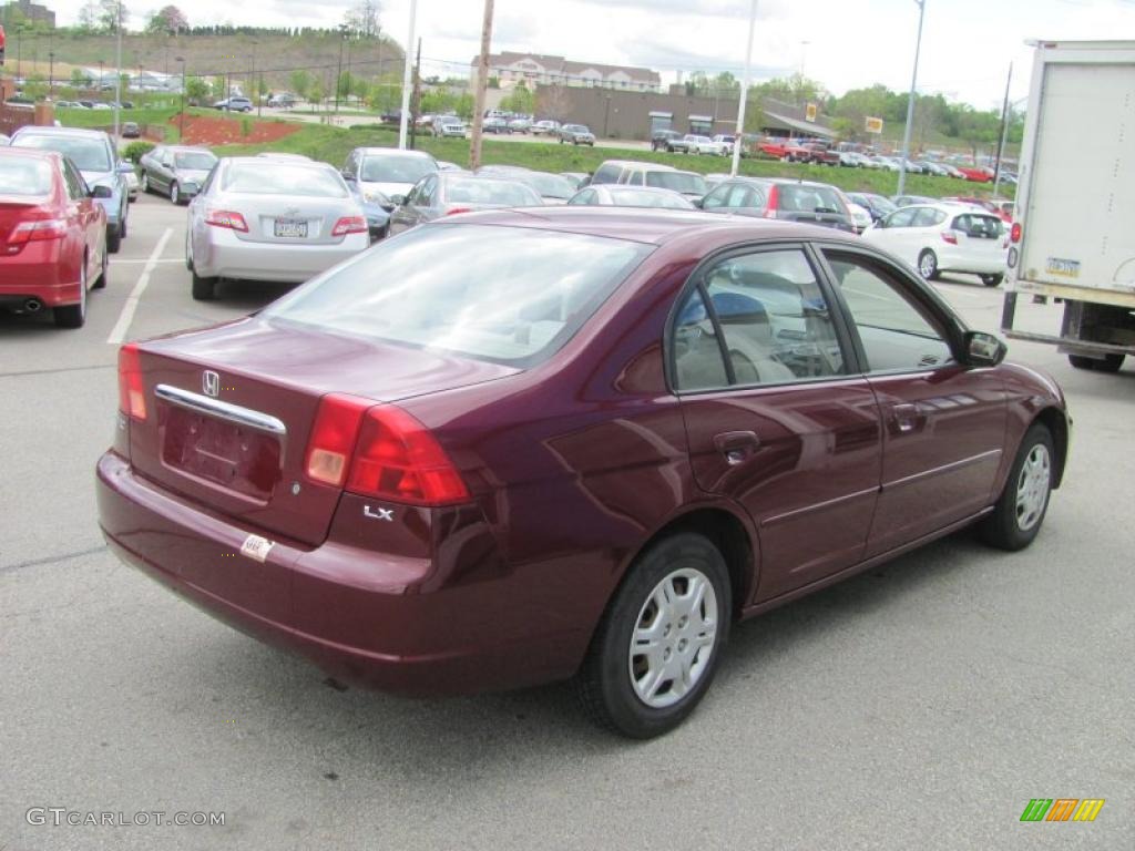 2002 Civic LX Sedan - Radiant Ruby Red Pearl / Beige photo #7