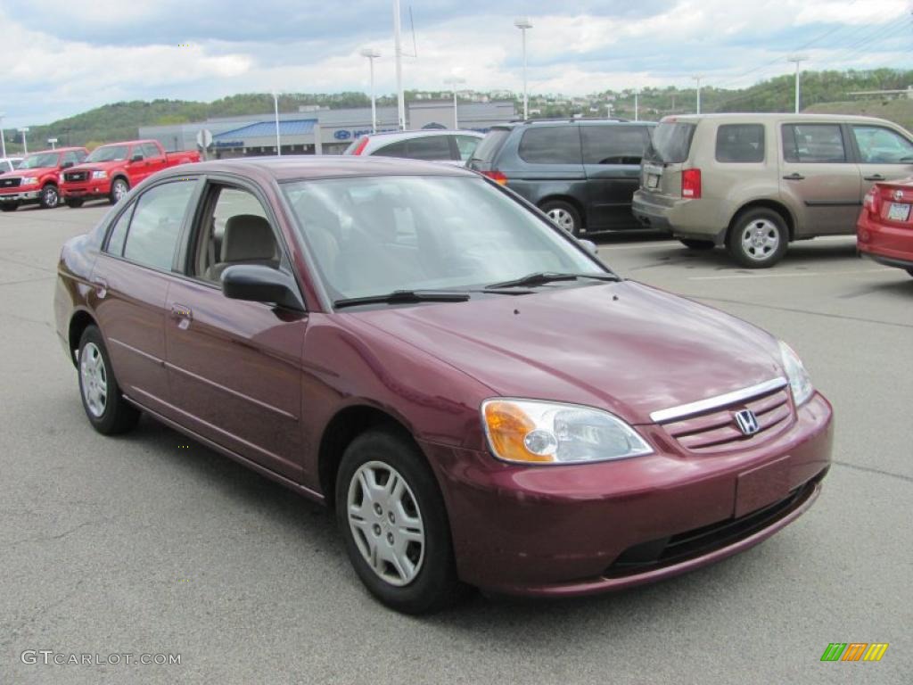 2002 Civic LX Sedan - Radiant Ruby Red Pearl / Beige photo #9