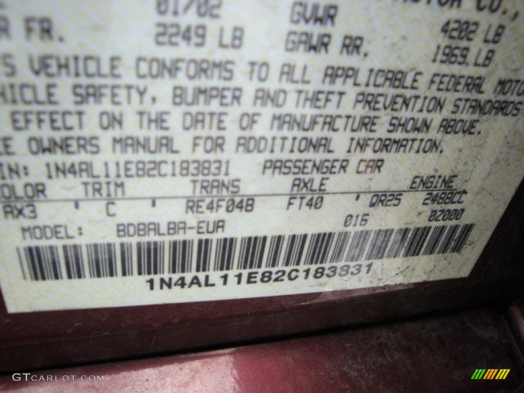 2002 Altima Color Code AX3 for Nouveau Ruby Photo #29288900