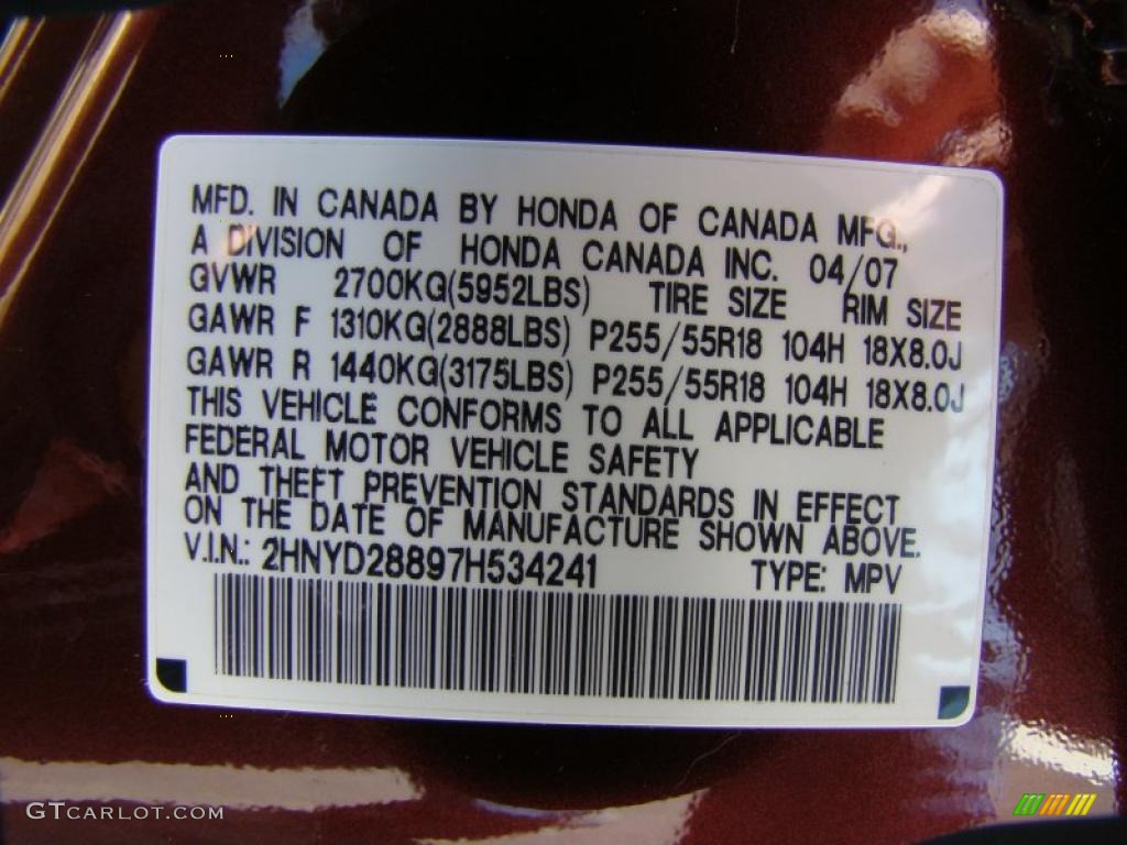 2007 MDX Sport - Dark Cherry Red Pearl / Parchment photo #16